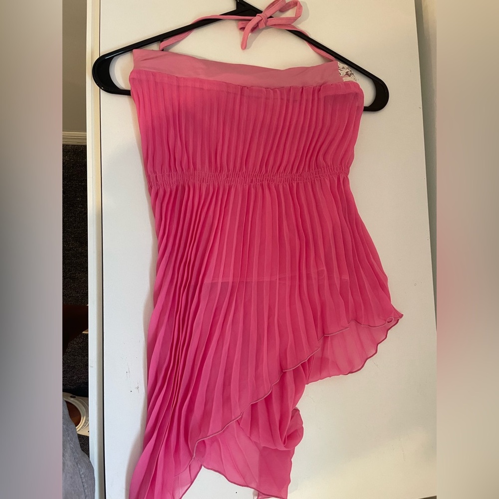 Pink Pleated Asymmetric Women's Shirt - Picture 3 of 3
